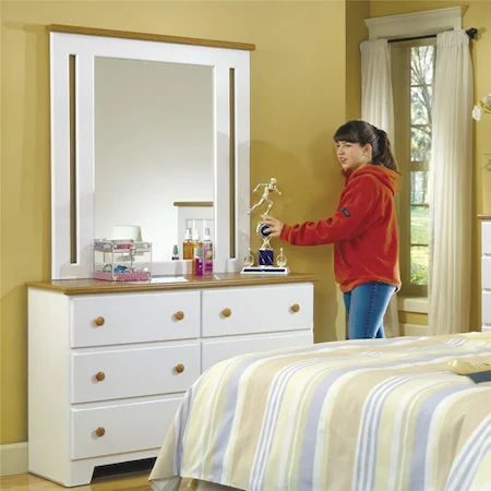 Shaker Style 49 Inch 6 Drawer Dresser and Mirror Set